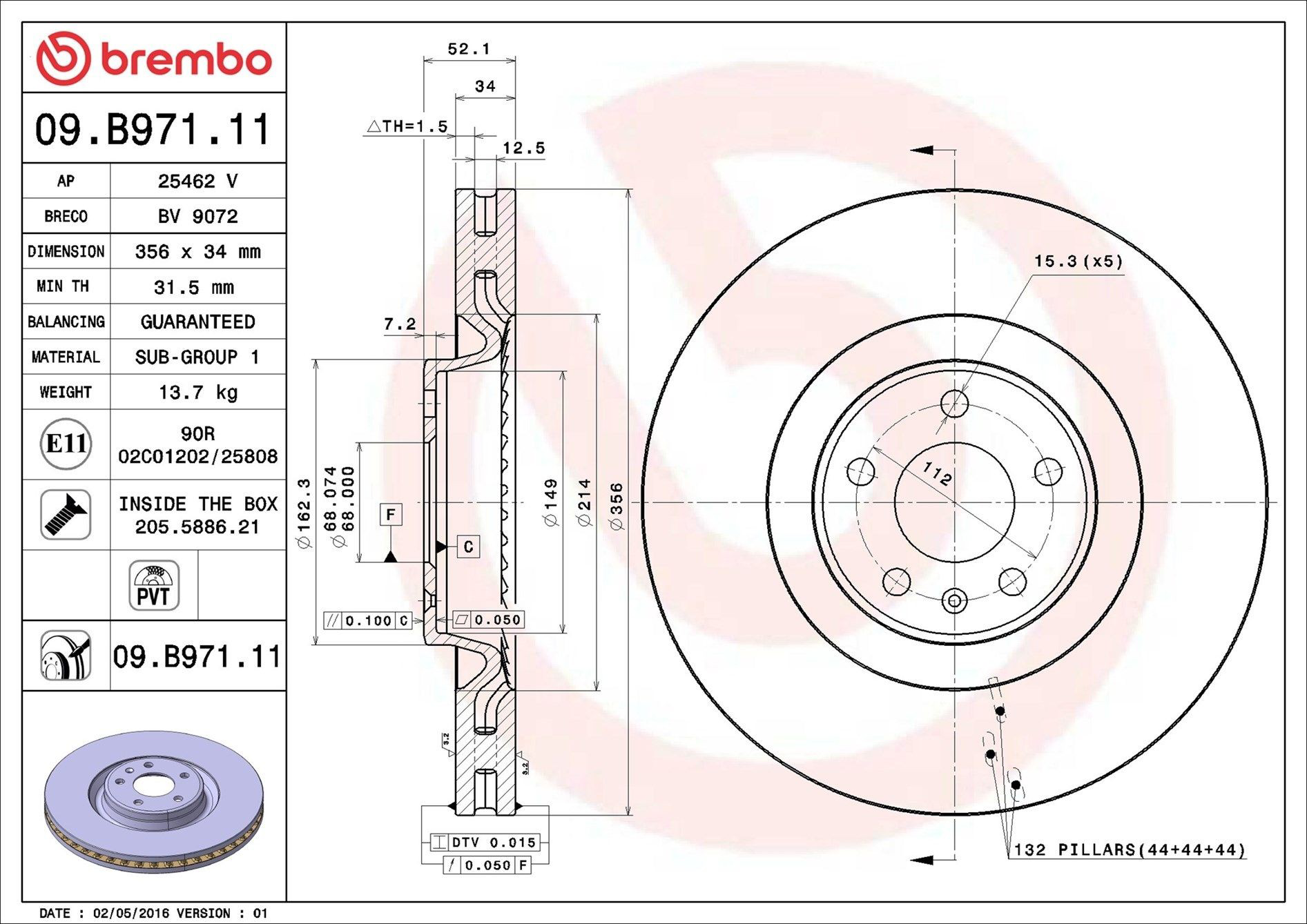 Disco do freio dianteiro Brembo 09B97111