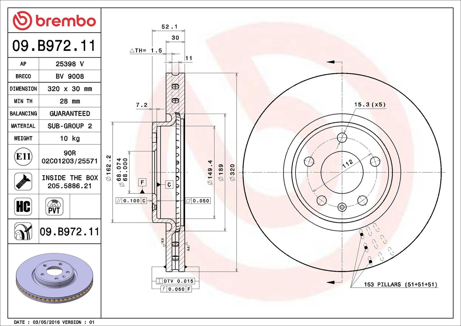 Disco do freio dianteiro Brembo 09B97211 preço, a partir de 85,13 USD