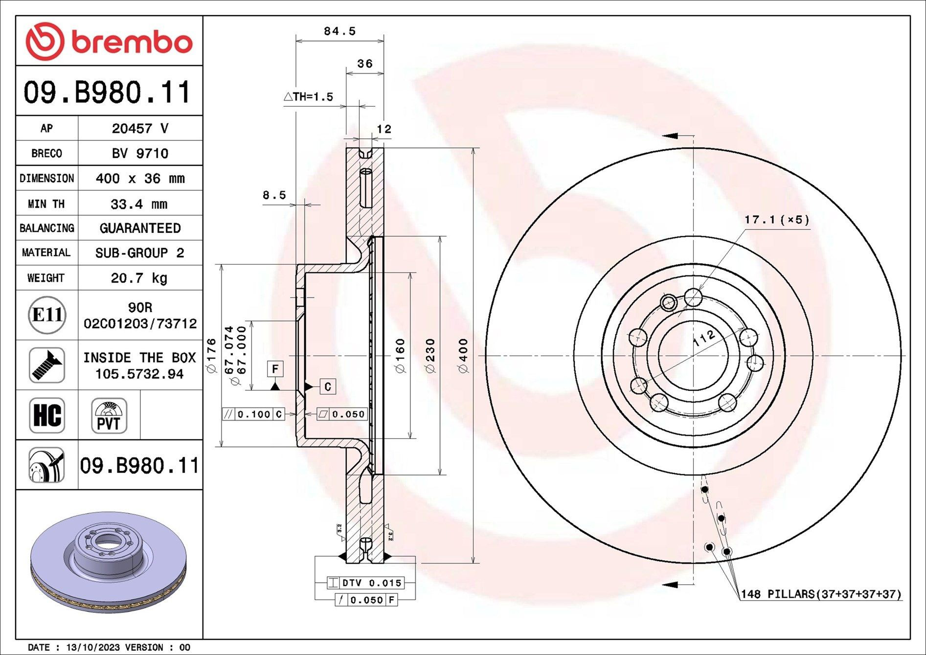 09B98011 Brembo Disco do freio dianteiro