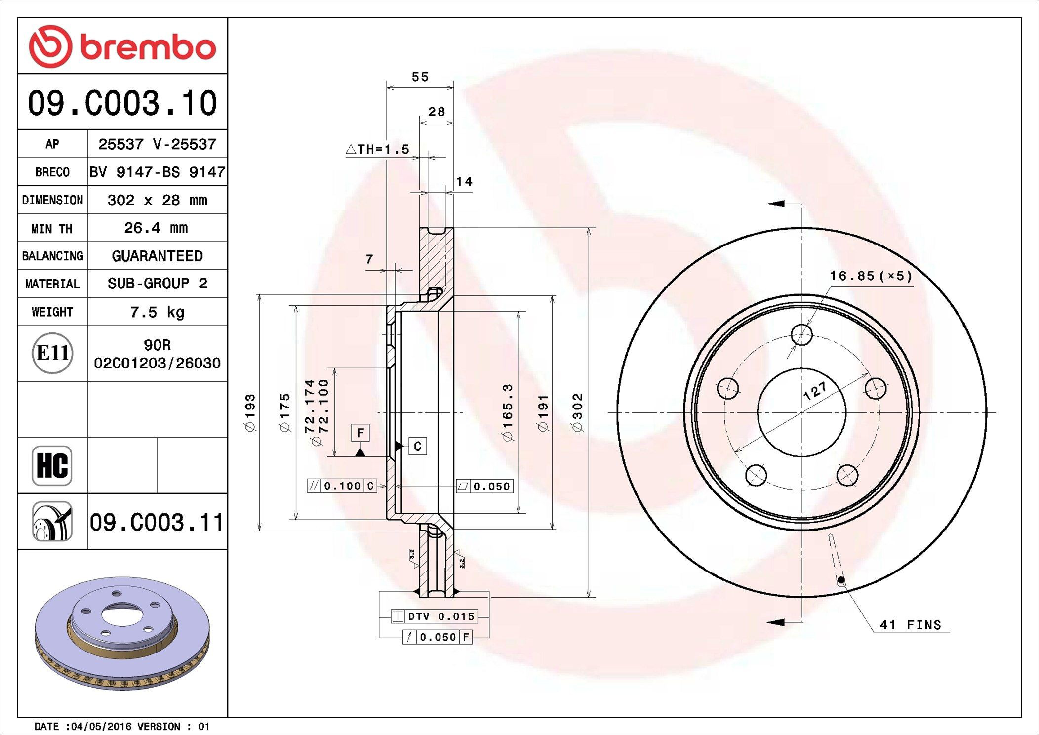 Disco do freio dianteiro Brembo 09C00311 preço, a partir de 76,46 USD