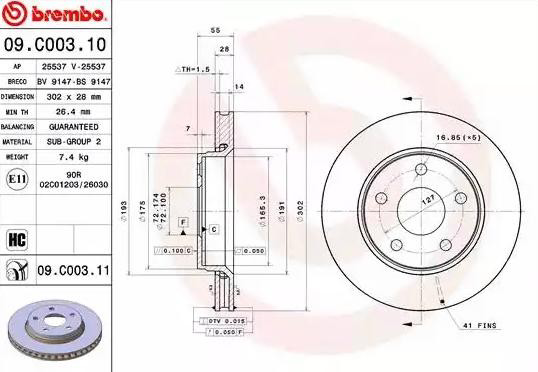Disco do freio dianteiro Brembo 09C00311 preço, a partir de 76,46 USD