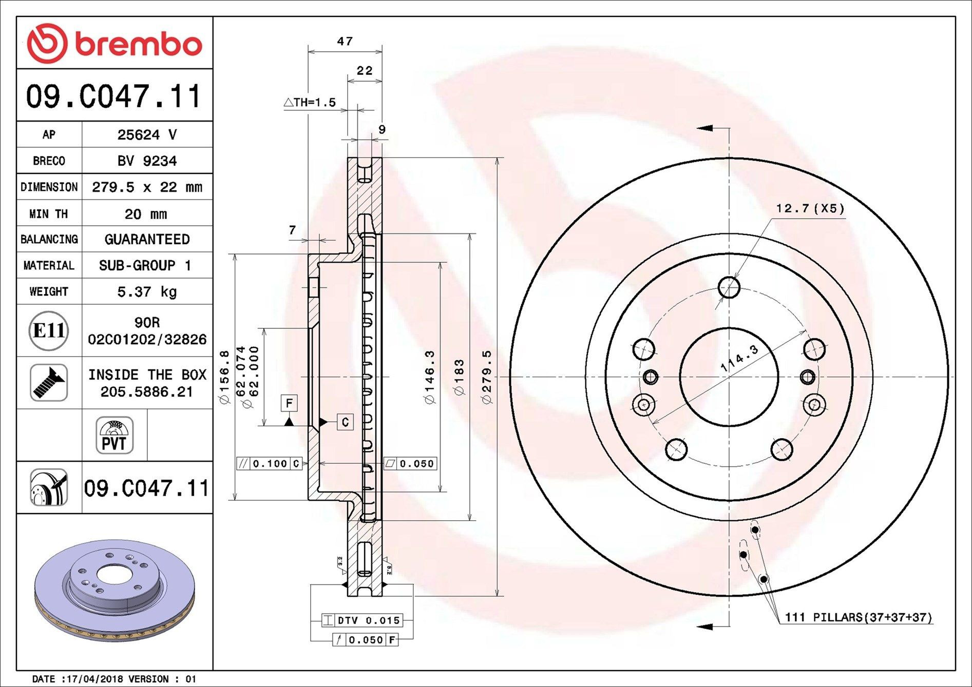 Disco do freio dianteiro Brembo 09C04711 preço, a partir de 52,73 USD