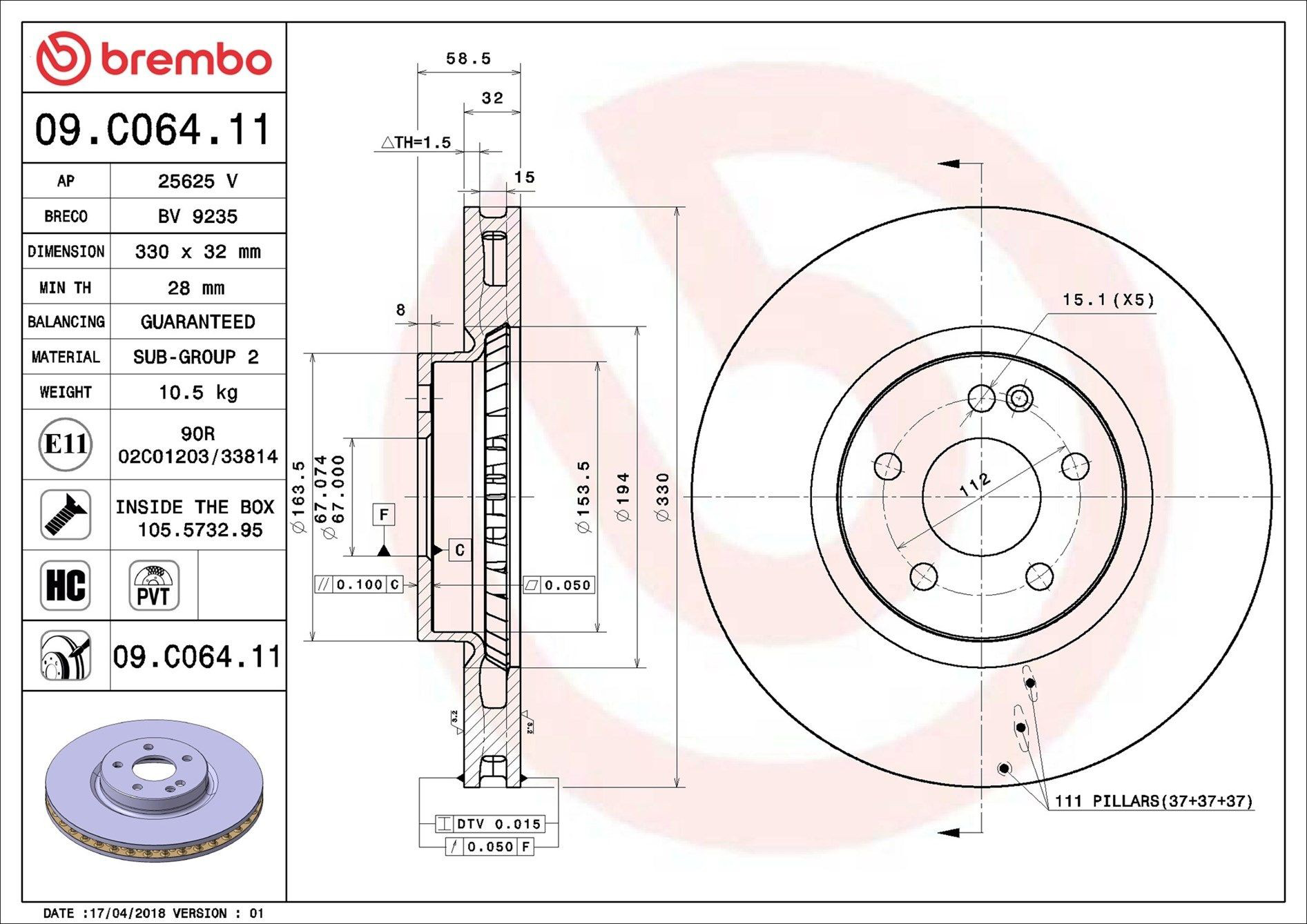 Compre 09C06411 Brembo Disco do freio dianteiro