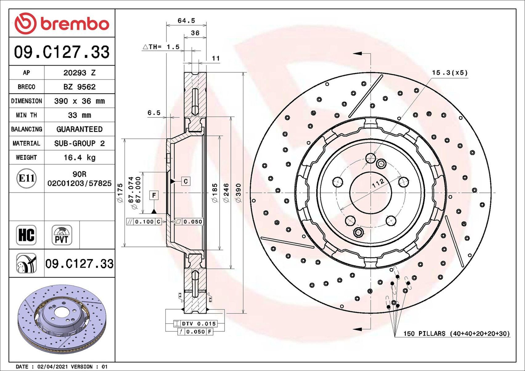 Disco do freio dianteiro Brembo 09C12733 preço, a partir de 257,09 USD