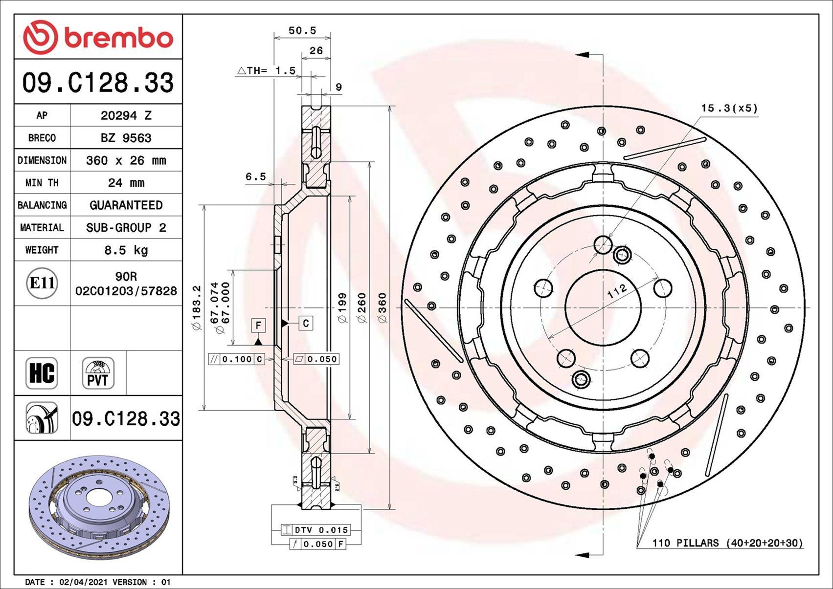 Disco do freio traseiro Brembo 09C12833 preço, a partir de 105,05 USD