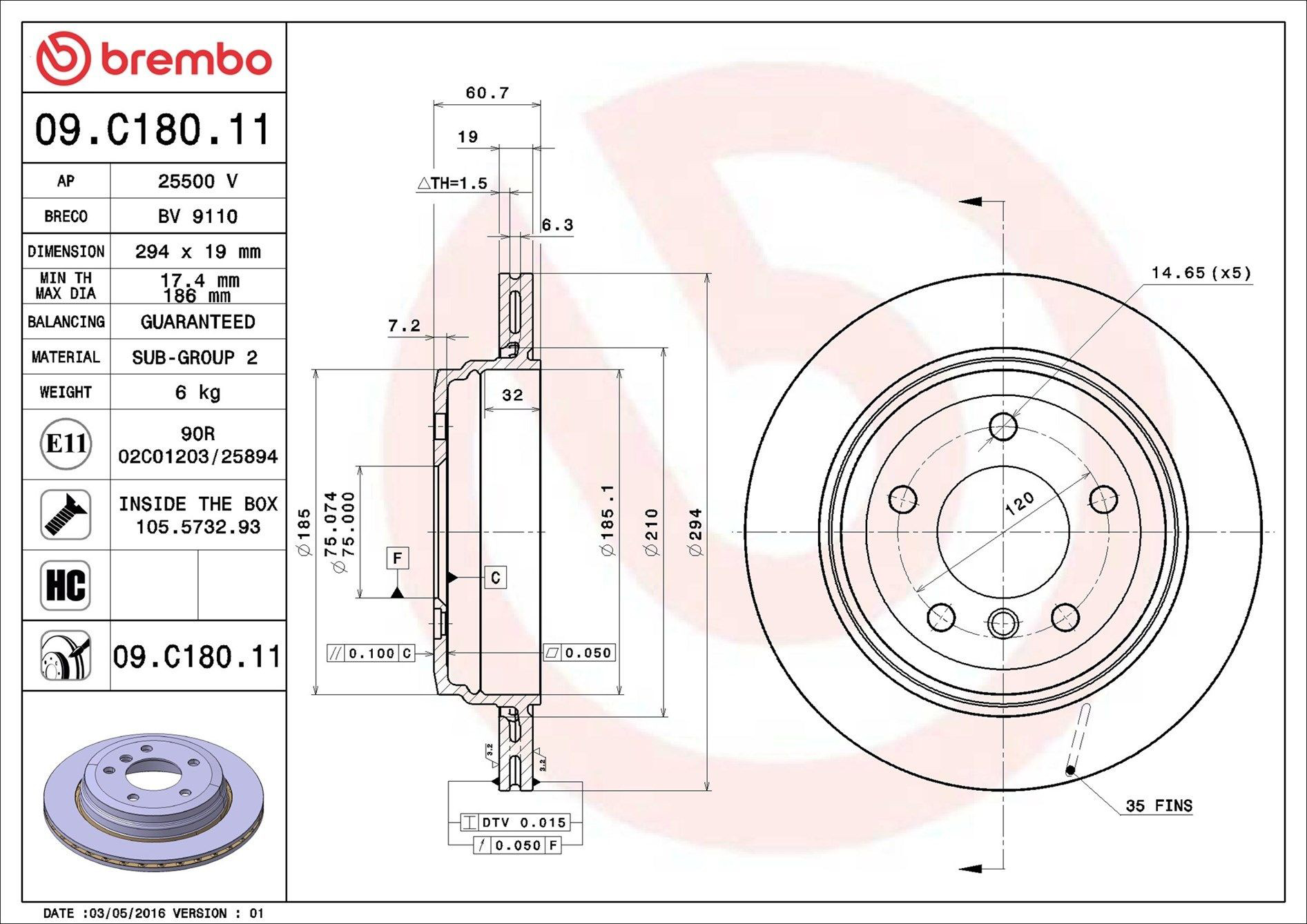 Disco do freio traseiro Brembo 09C18011 preço, a partir de 69,72 USD
