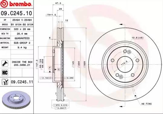 Compre 09C24511 Brembo Disco do freio dianteiro