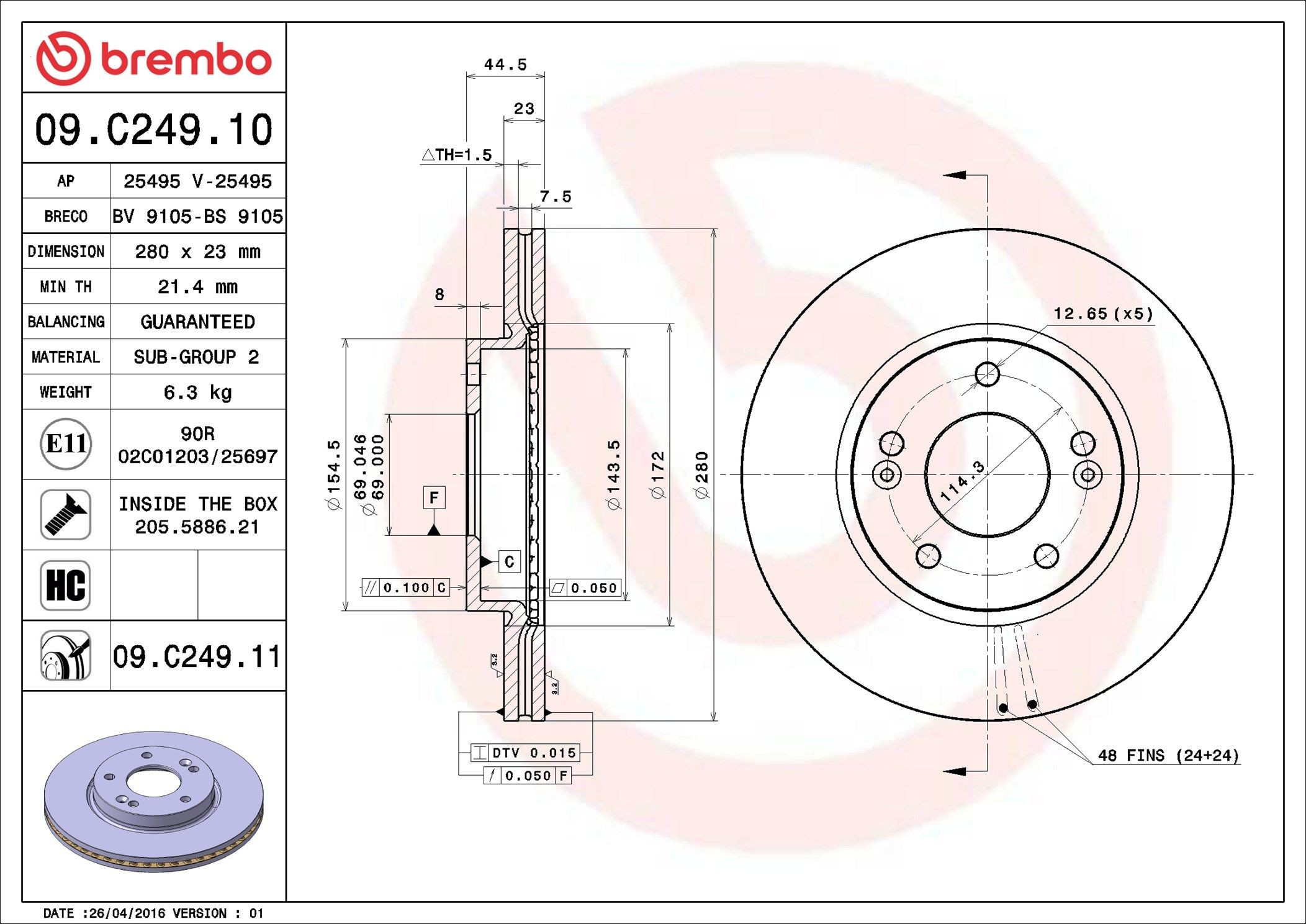 Disco do freio dianteiro Brembo 09C24911 preço, a partir de 37,05 USD