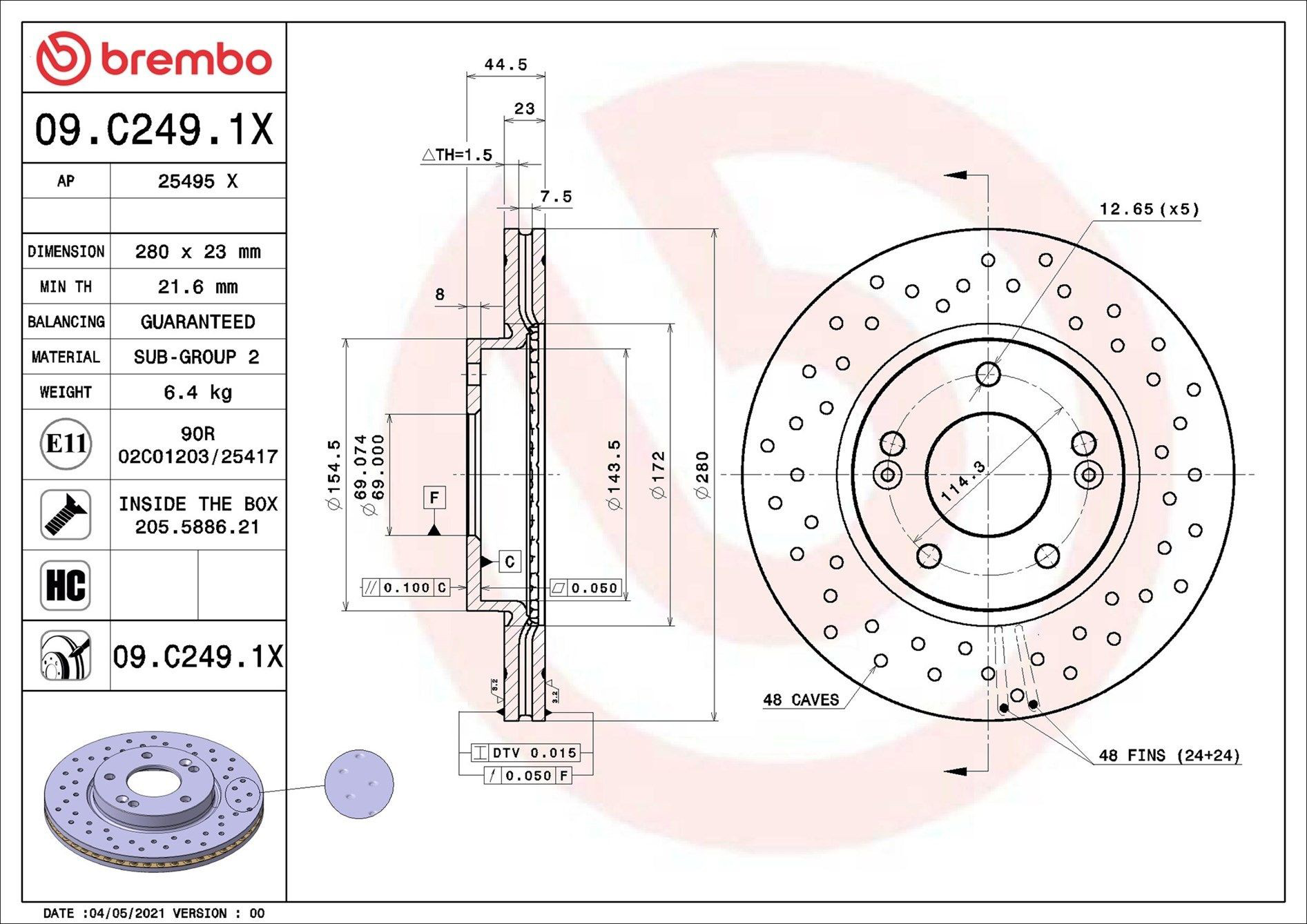 Disco do freio dianteiro Brembo 09C2491X preço, a partir de 43,87 USD