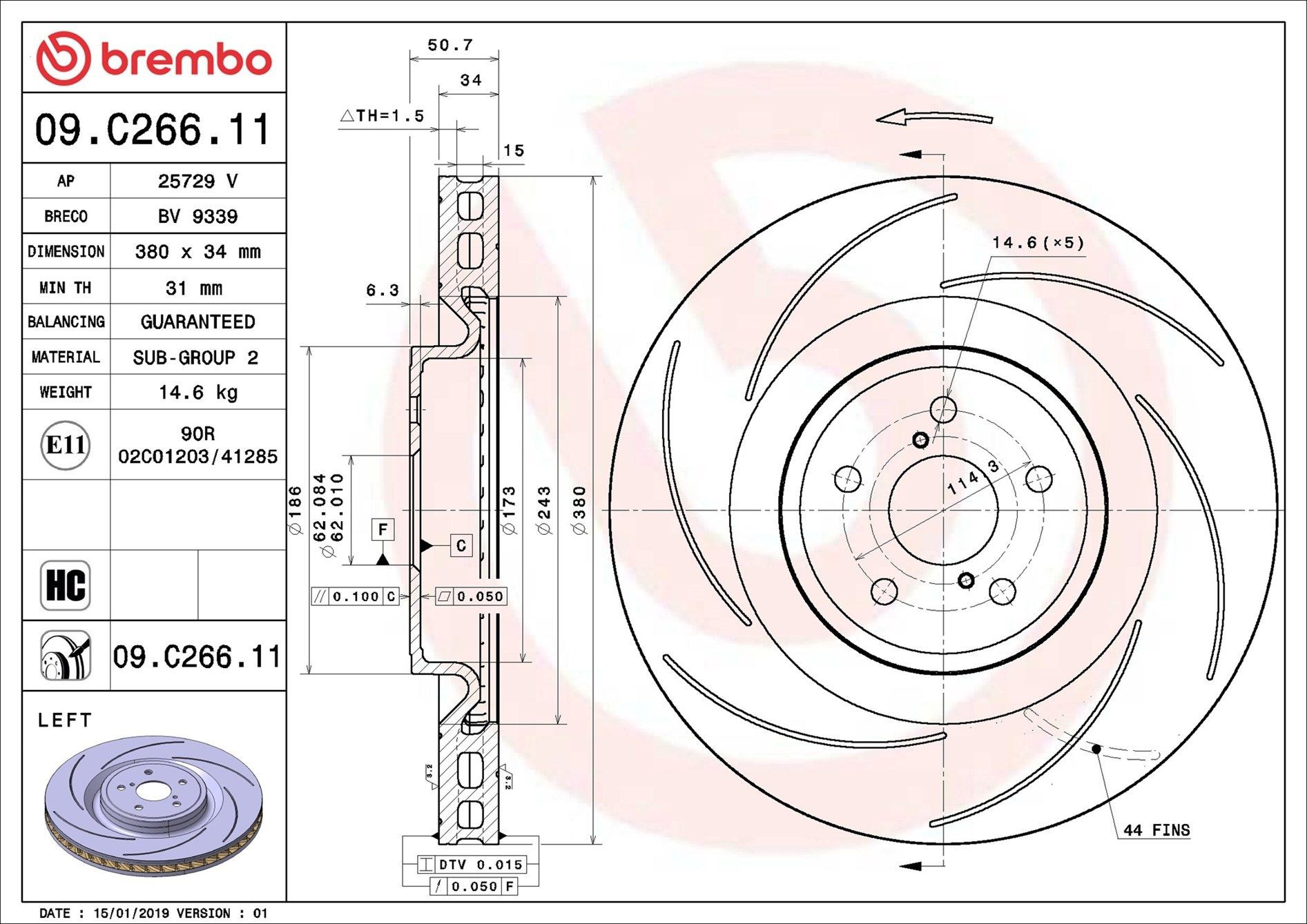 Compre 09C26611 Brembo Disco do freio dianteiro