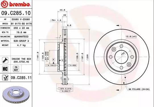 09C28511 Brembo Disco do freio dianteiro