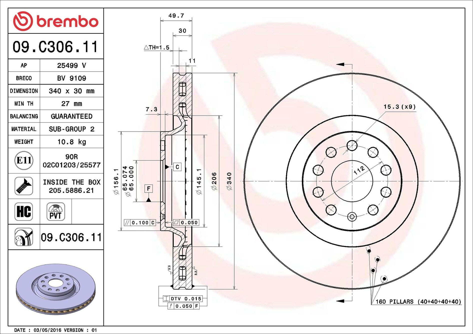 Disco do freio dianteiro Brembo 09C30611