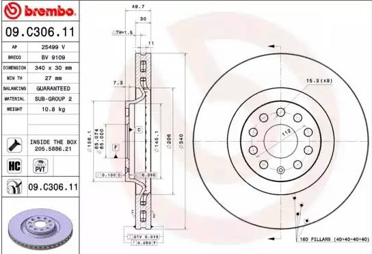 Disco do freio dianteiro 09C30611 Brembo