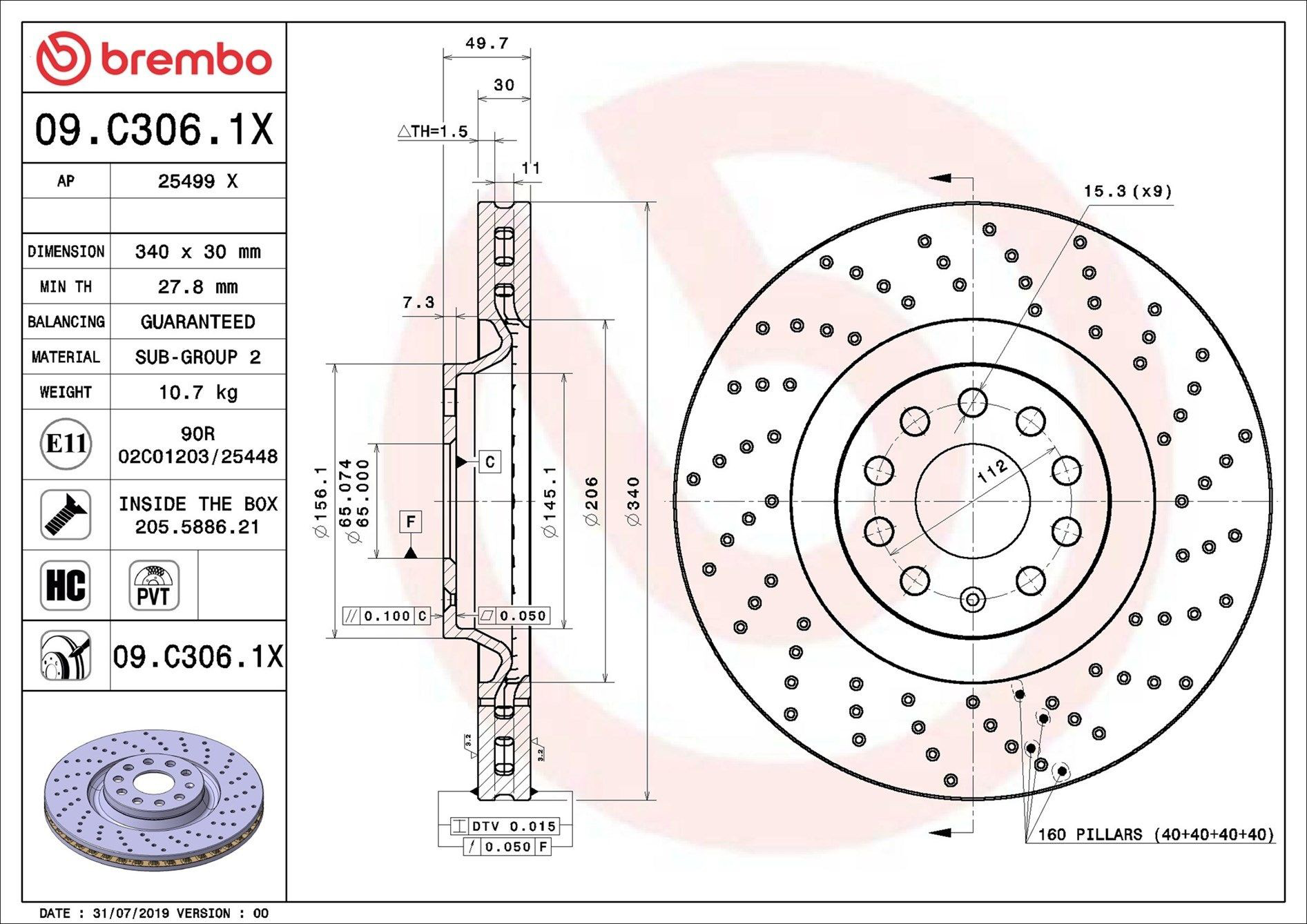 Disco do freio dianteiro Brembo 09C3061X preço, a partir de 105,63 USD