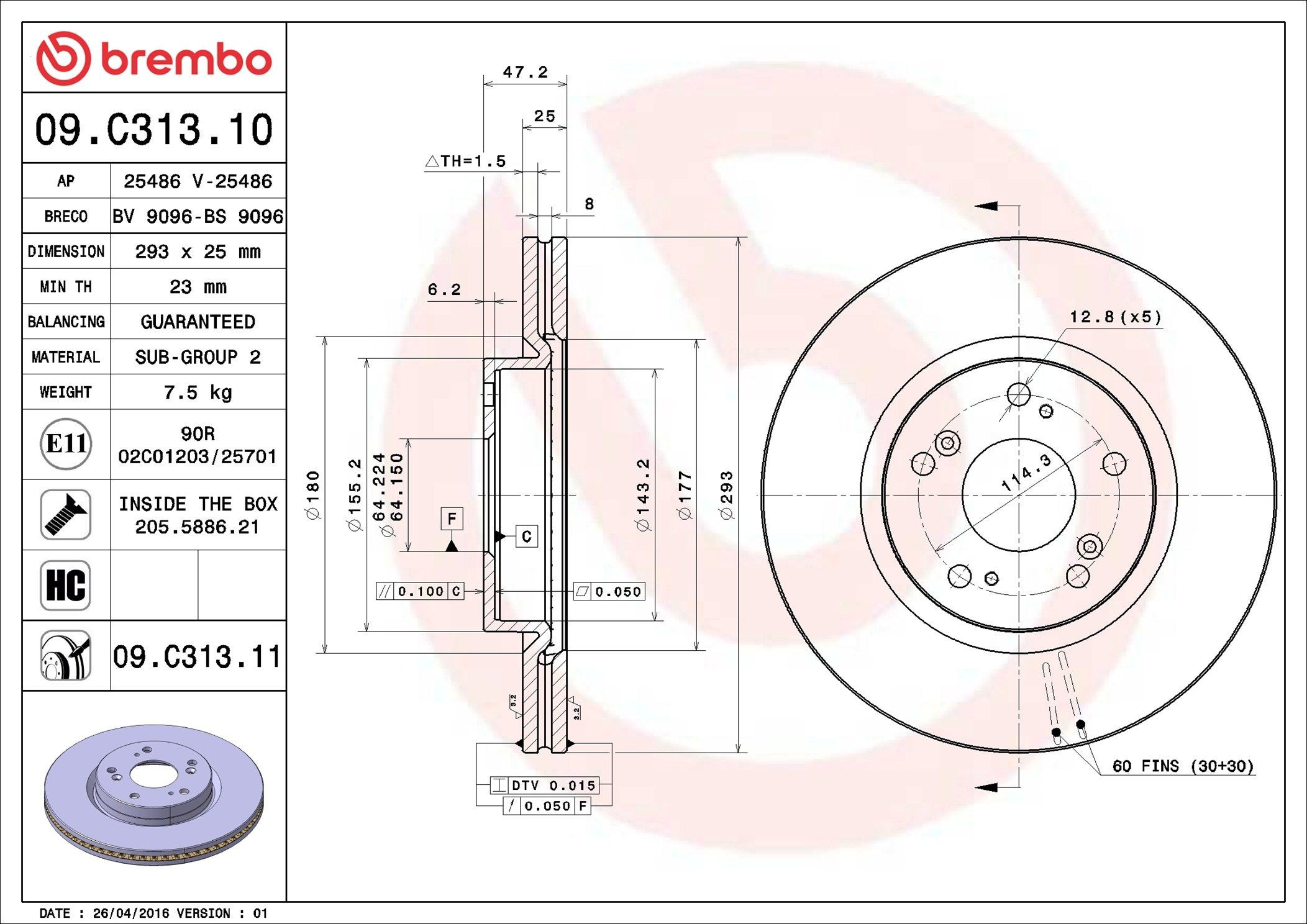Disco do freio dianteiro Brembo 09C31311 preço, a partir de 46,87 USD