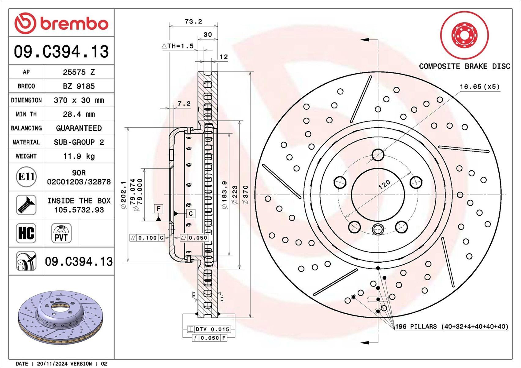 Disco do freio dianteiro Brembo 09C39413 preço, a partir de 207,20 USD