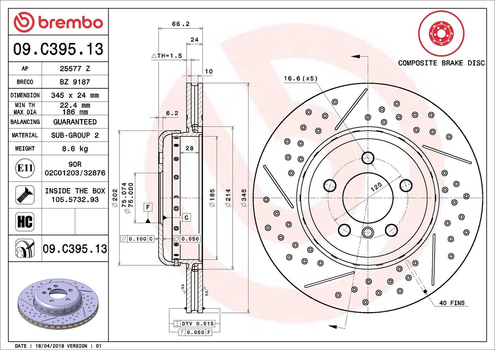 Disco do freio traseiro Brembo 09C39513 preço, a partir de 179,85 USD