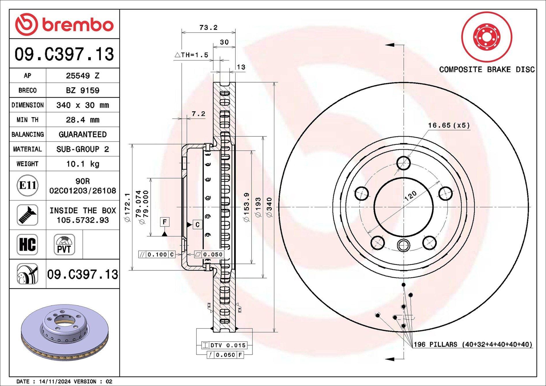 Disco do freio dianteiro Brembo 09C39713 preço, a partir de 178,12 USD