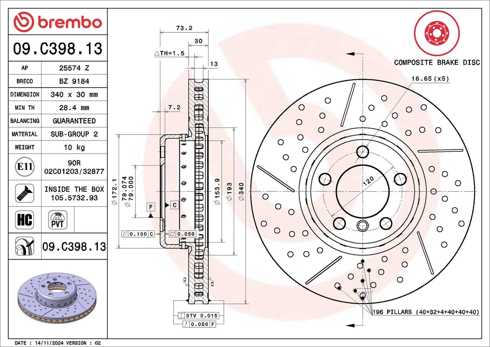 Disco do freio dianteiro Brembo 09C39813 preço, a partir de 148,28 USD