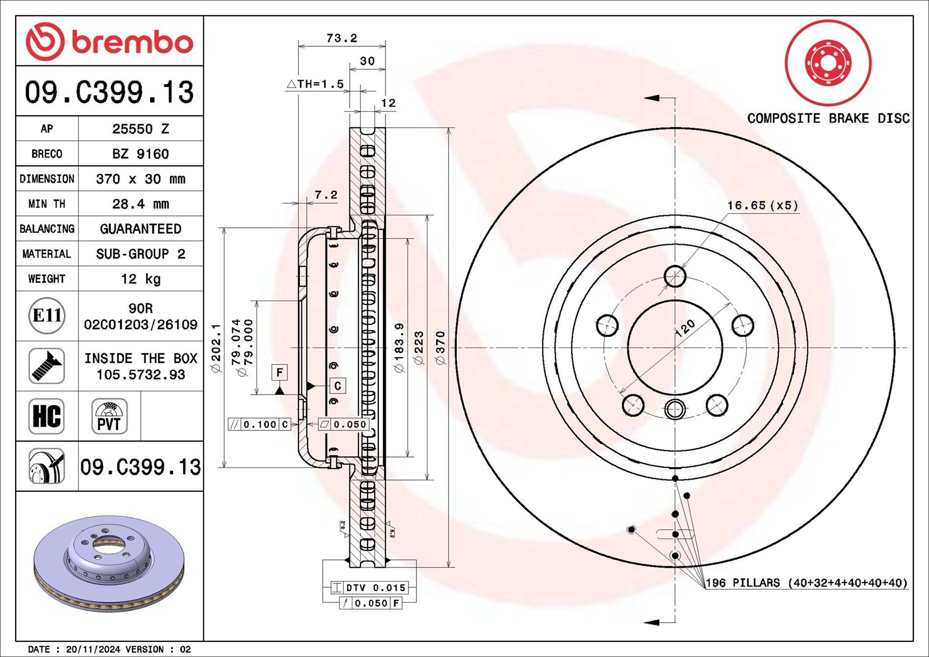 Disco do freio dianteiro Brembo 09C39913 preço, a partir de 148,82 USD