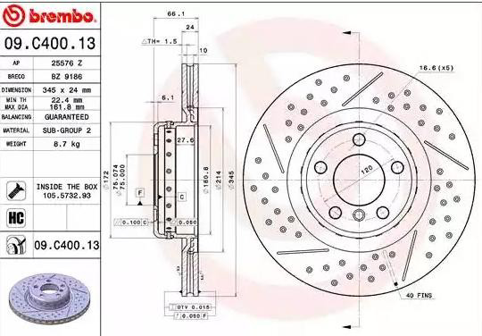 Disco do freio traseiro Brembo 09C40013