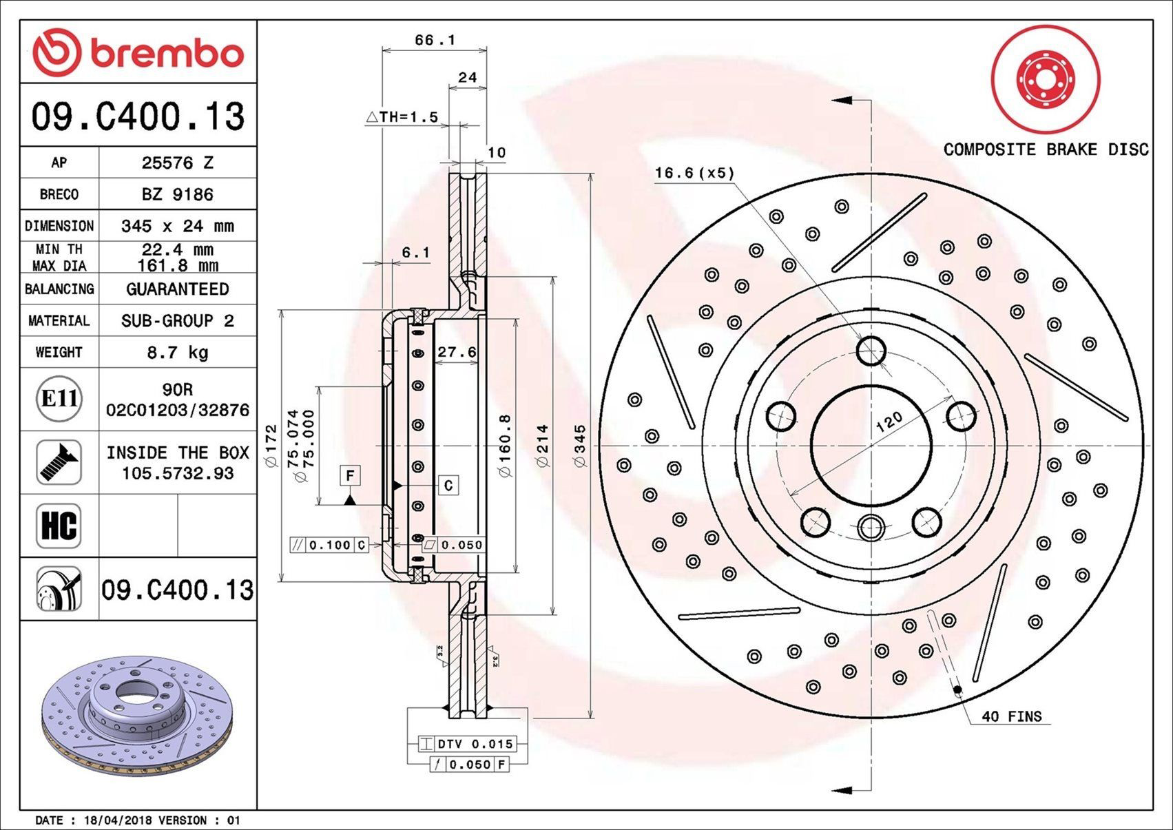 Disco do freio traseiro Brembo 09C40013 preço, a partir de 155,29 USD