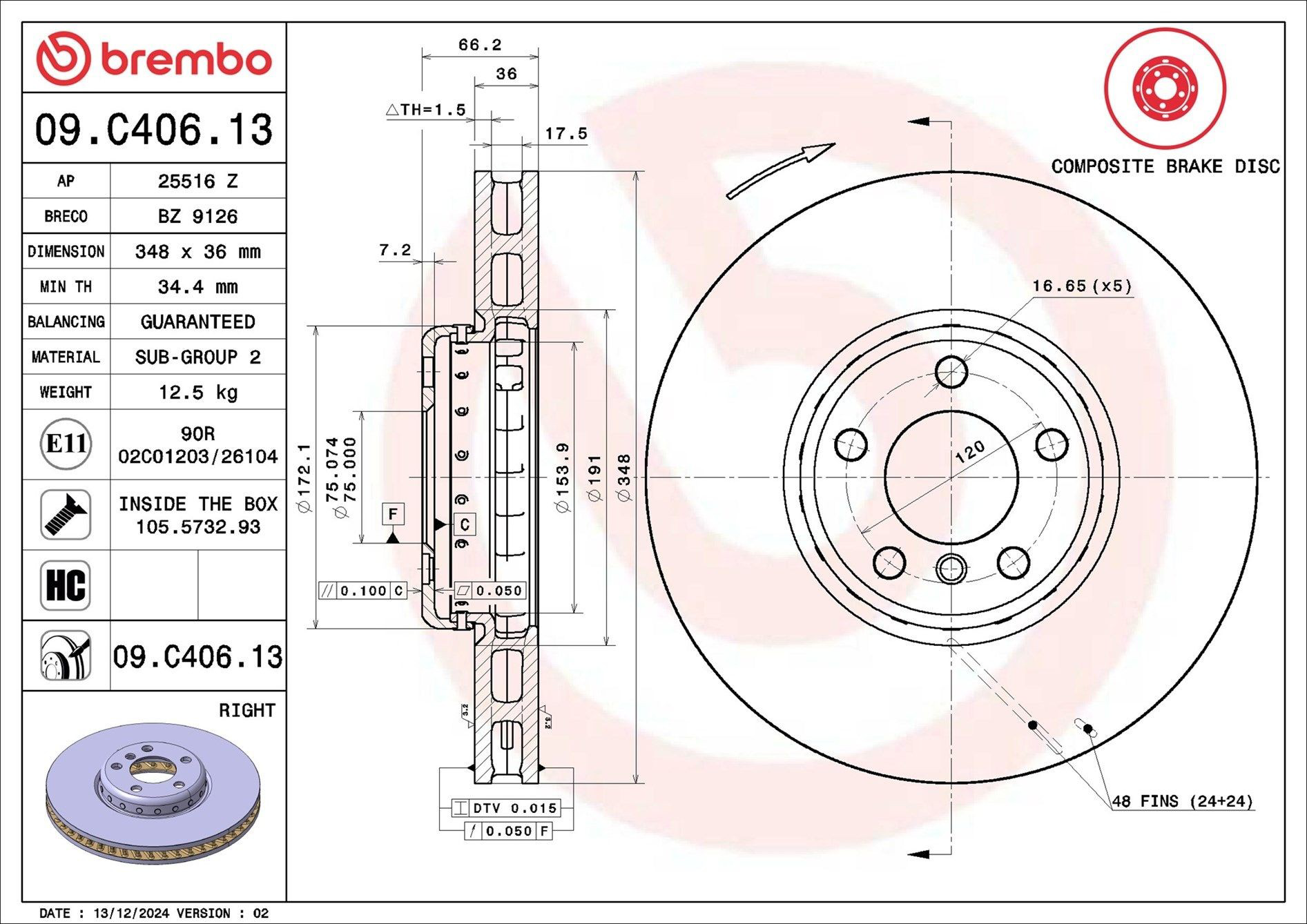 Disco do freio dianteiro Brembo 09C40613