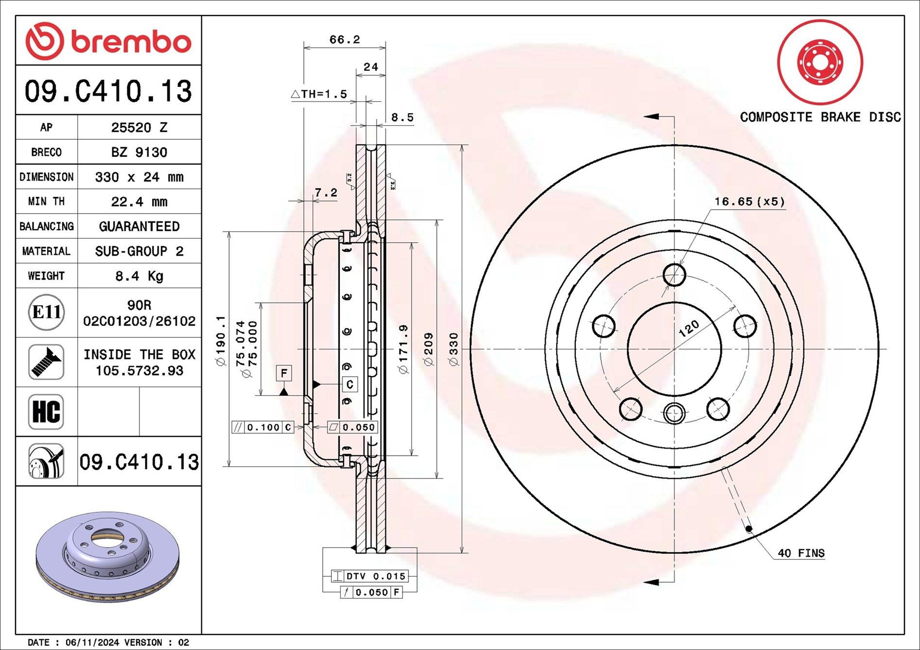 Disco do freio dianteiro Brembo 09C41013 preço, a partir de 118,85 USD