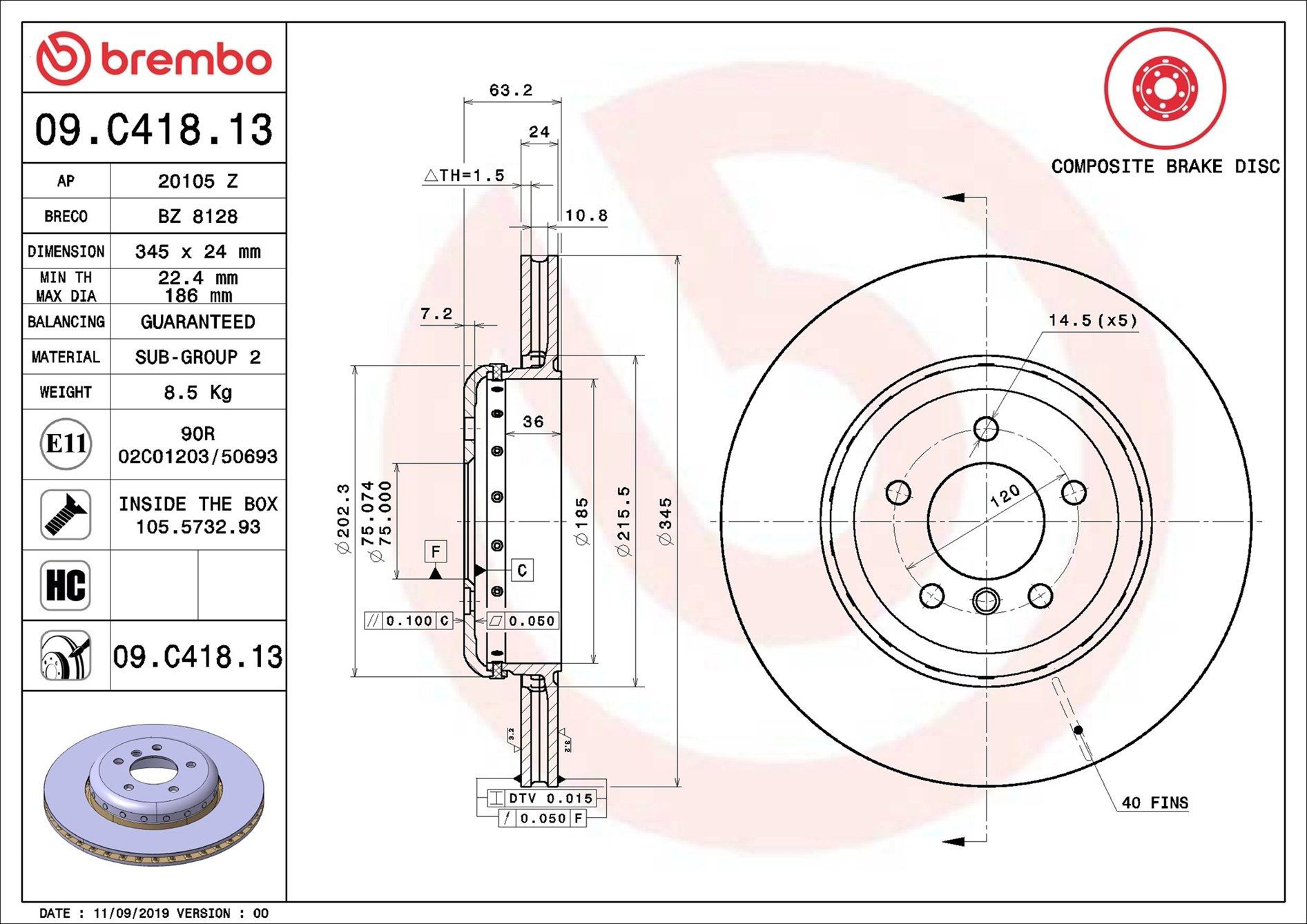 Disco do freio traseiro Brembo 09C41813 preço, a partir de 85,13 USD