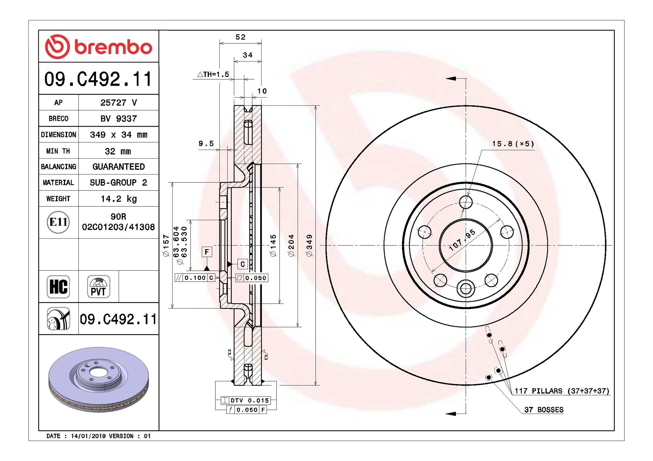 Disco do freio dianteiro Brembo 09C49211 preço, a partir de 150,76 USD