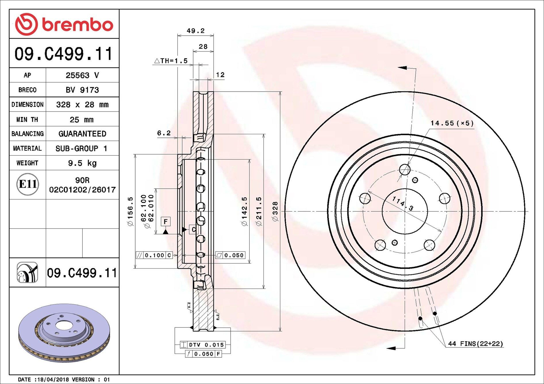 Disco do freio dianteiro Brembo 09C49911 preço, a partir de 53,45 USD