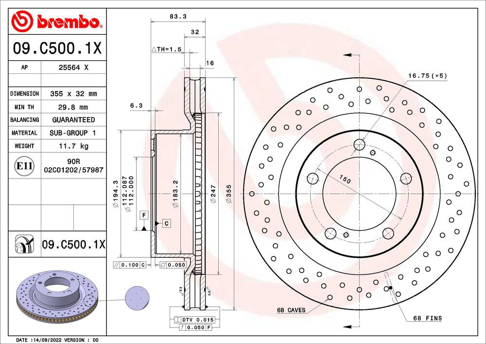 Compre 09C5001X Brembo Disco do freio dianteiro