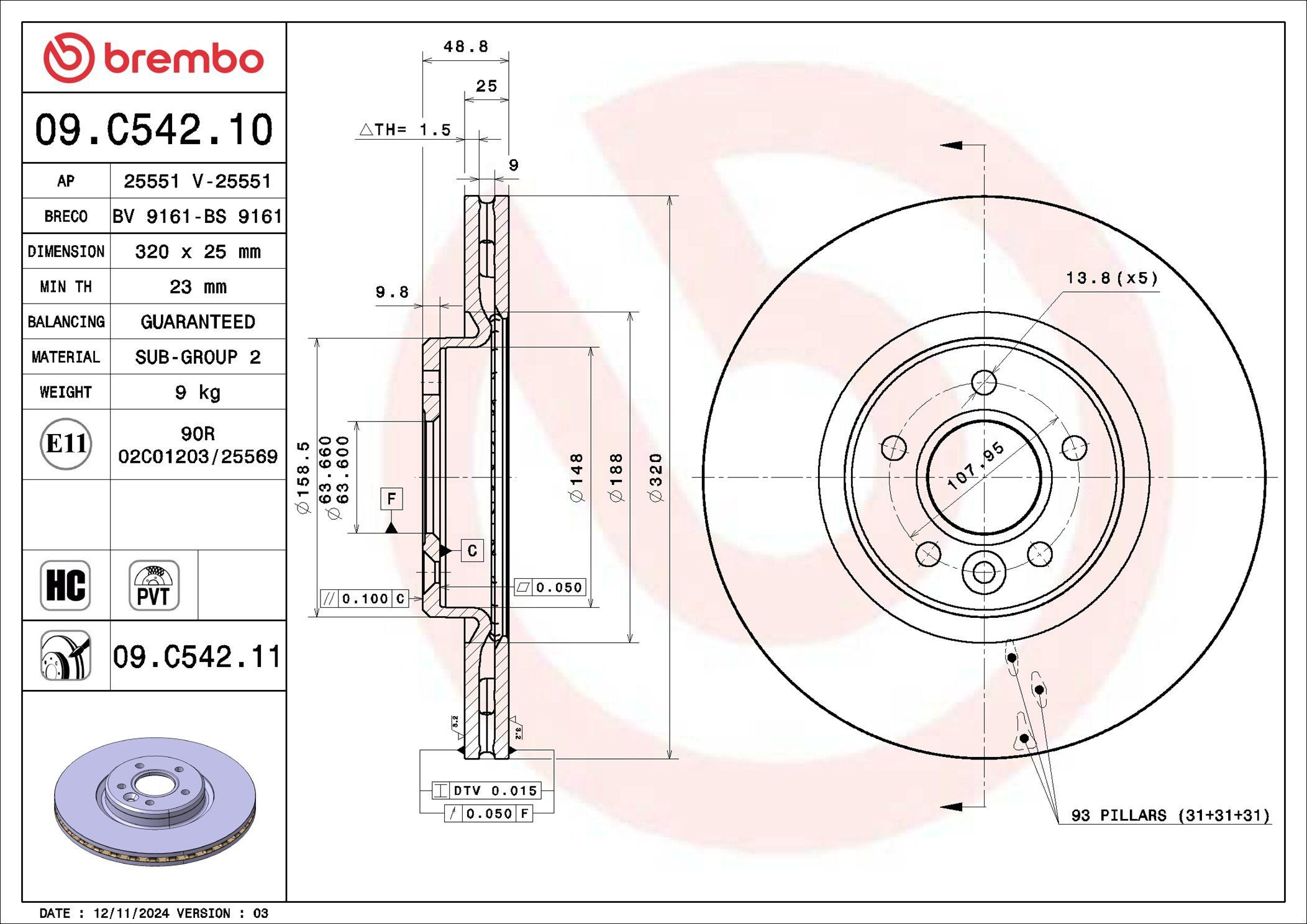 Disco do freio dianteiro Brembo 09C54211 preço, a partir de 64,81 USD