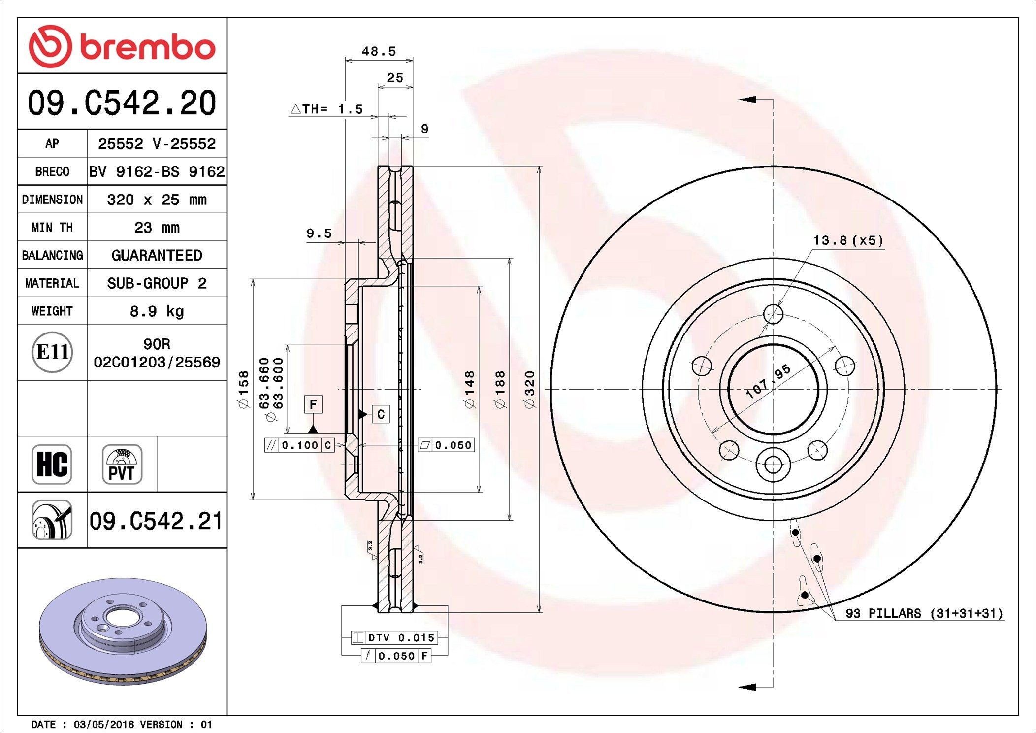 Disco do freio dianteiro Brembo 09C54221 preço, a partir de 64,70 USD
