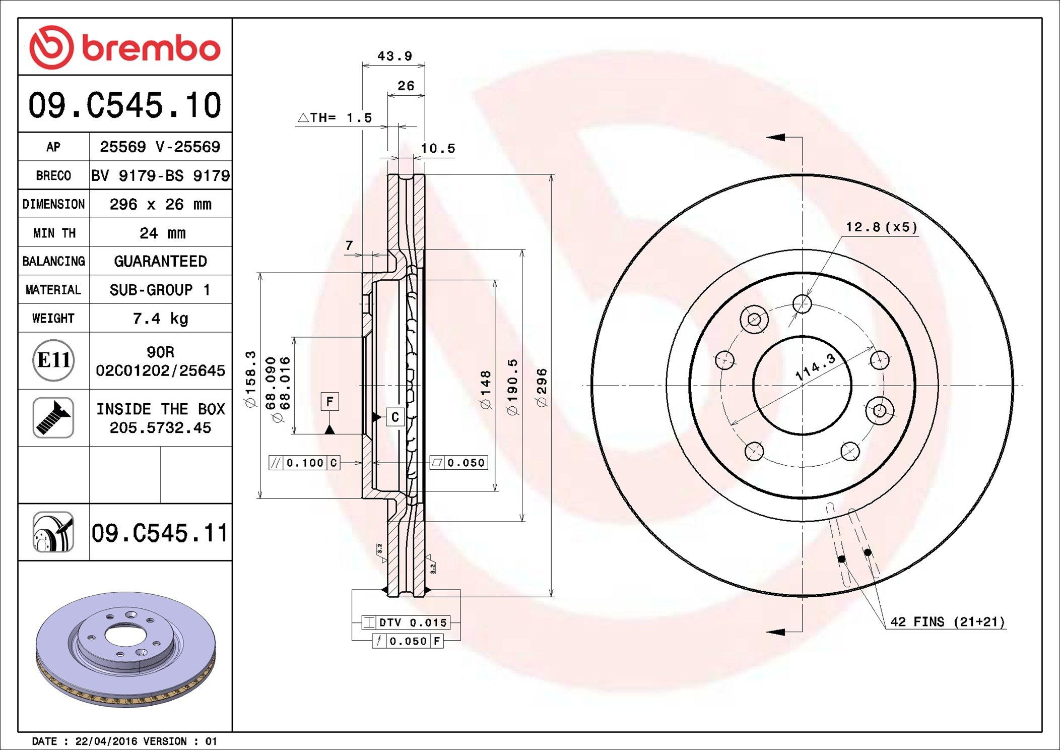 Disco do freio dianteiro Brembo 09C54511 preço, a partir de 46,95 USD
