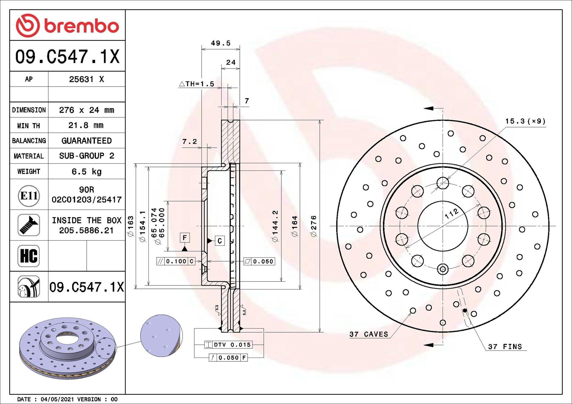 Disco do freio dianteiro Brembo 09C5471X preço, a partir de 50,24 USD