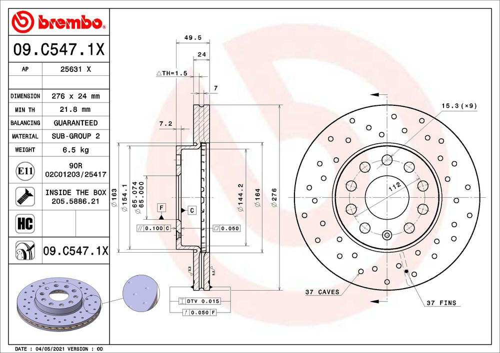 Disco do freio dianteiro Brembo 09C5471X