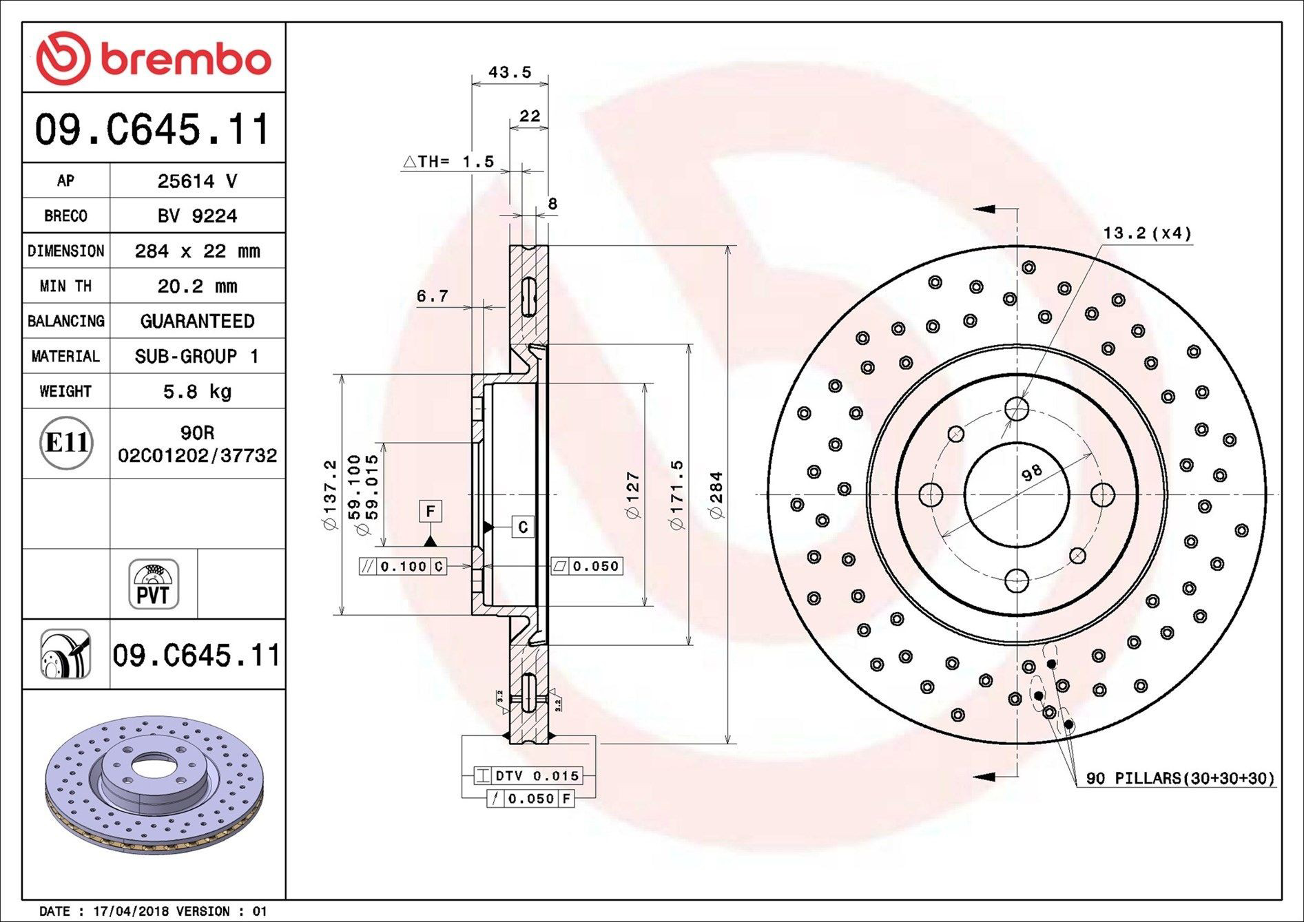 Compre 09C64511 Brembo Disco do freio dianteiro