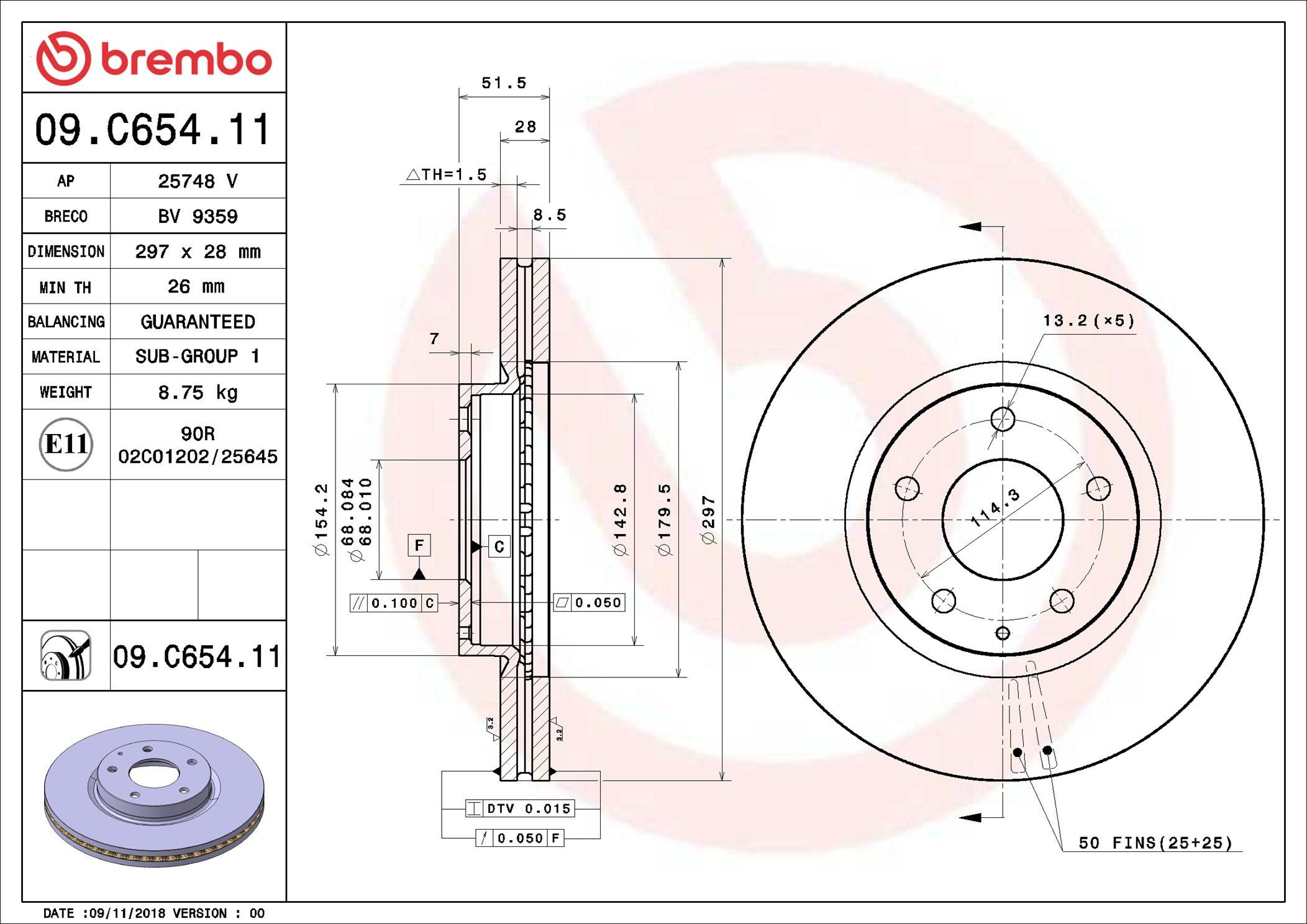 Disco do freio dianteiro Brembo 09C65411 preço, a partir de 51,83 USD