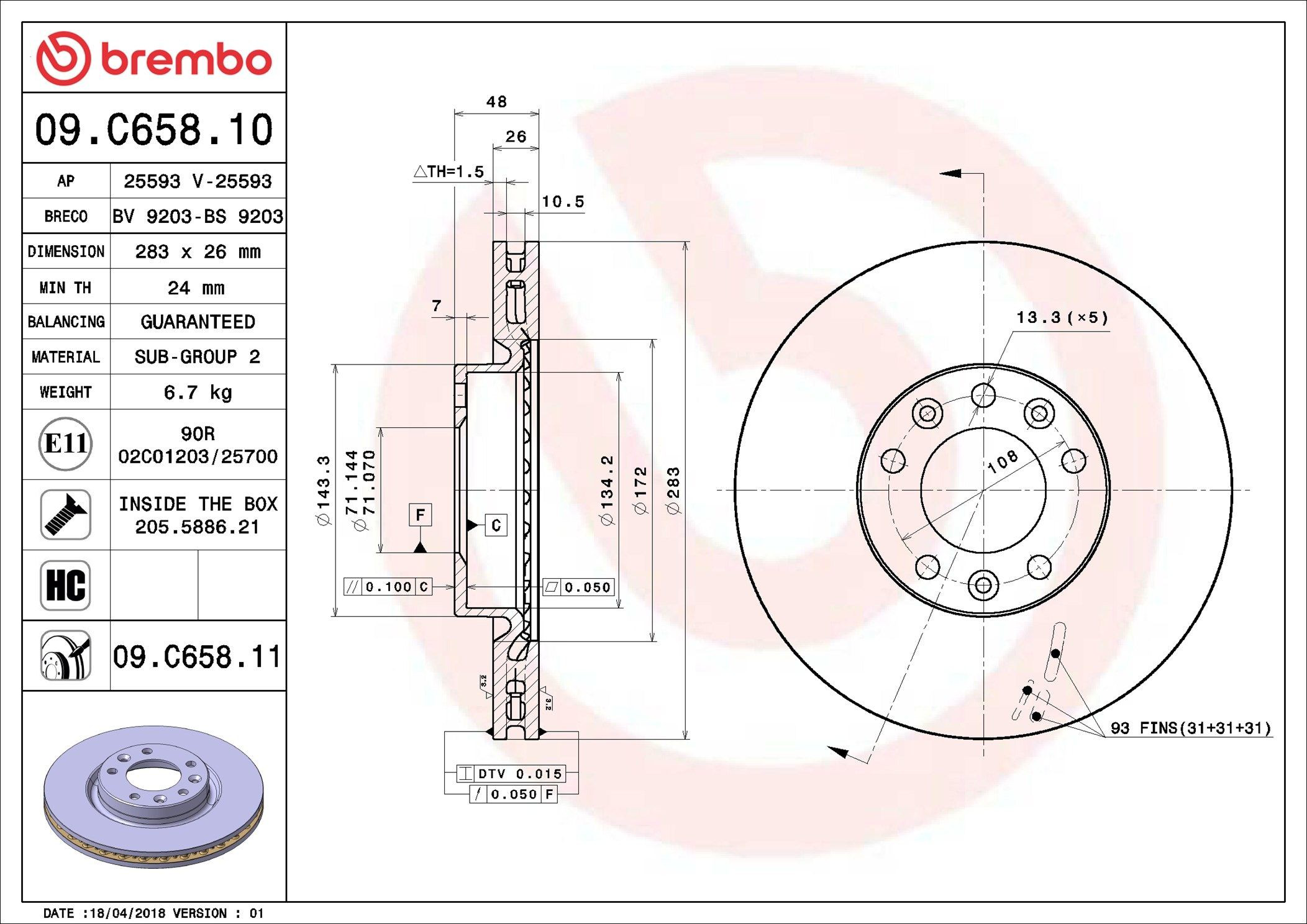 Disco do freio dianteiro Brembo 09C65811 preço, a partir de 49,12 USD