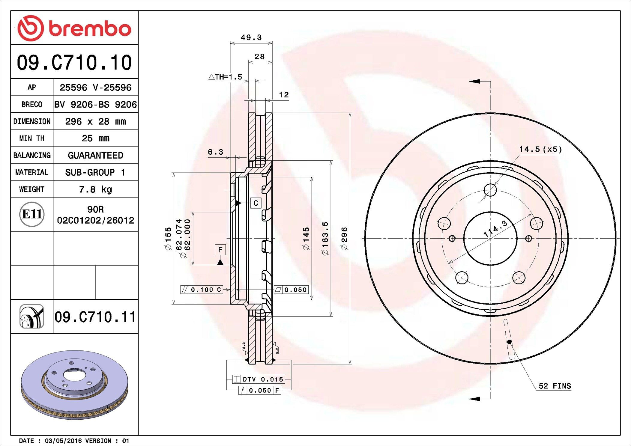 Disco do freio dianteiro Brembo 09C71011 preço, a partir de 74,17 USD