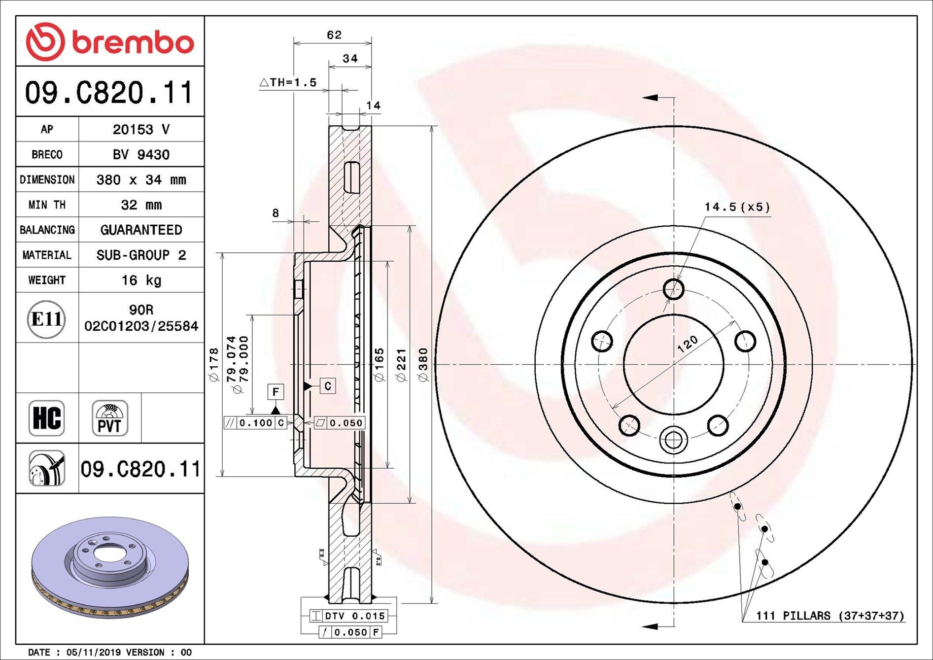 Compre 09C82011 Brembo Disco do freio dianteiro