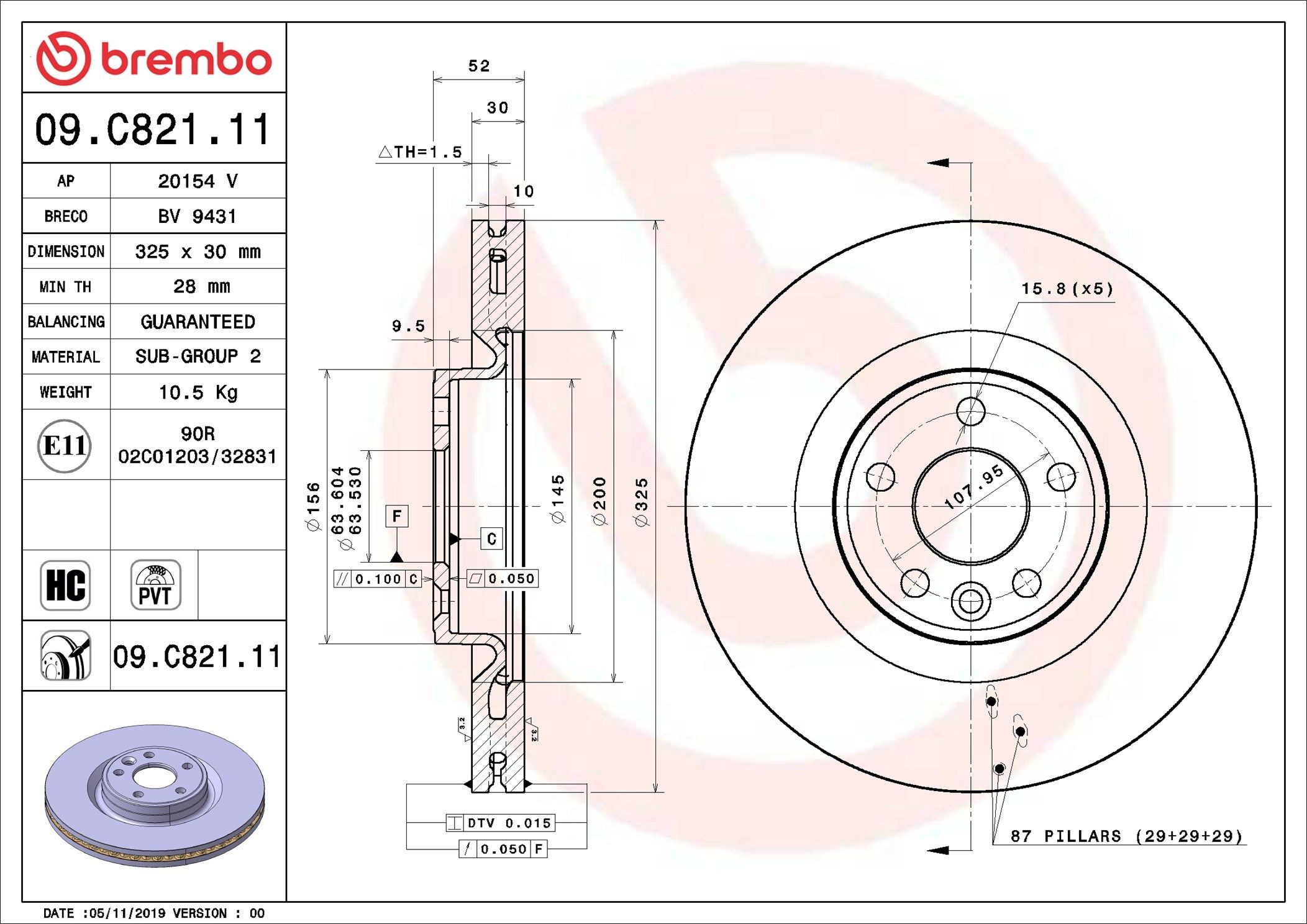 Disco do freio dianteiro Brembo 09C82111 preço, a partir de 99,15 USD
