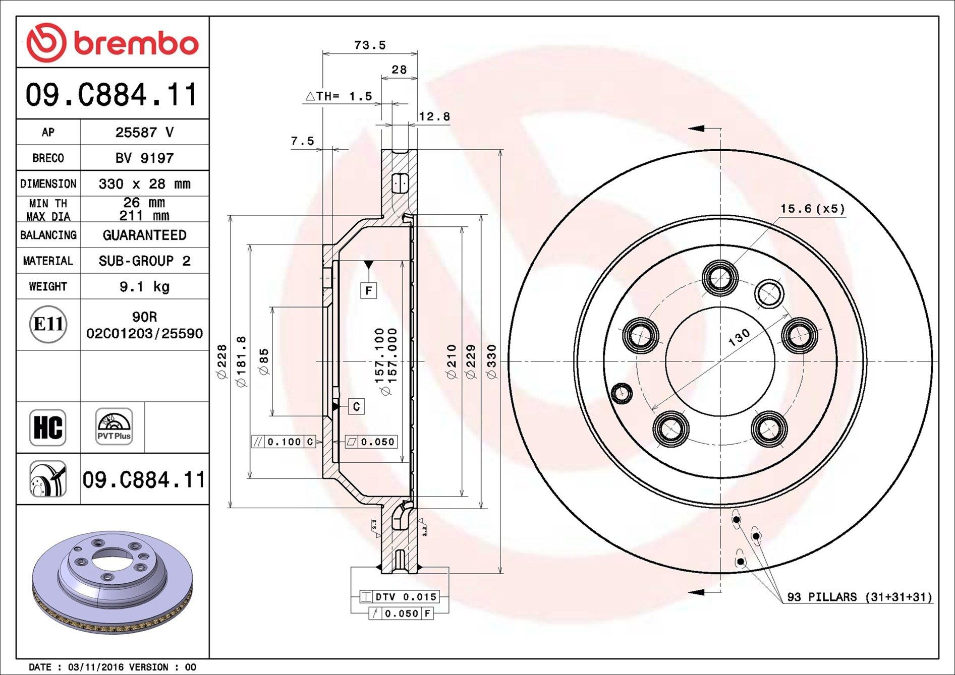Compre 09C88411 Brembo Disco do freio traseiro