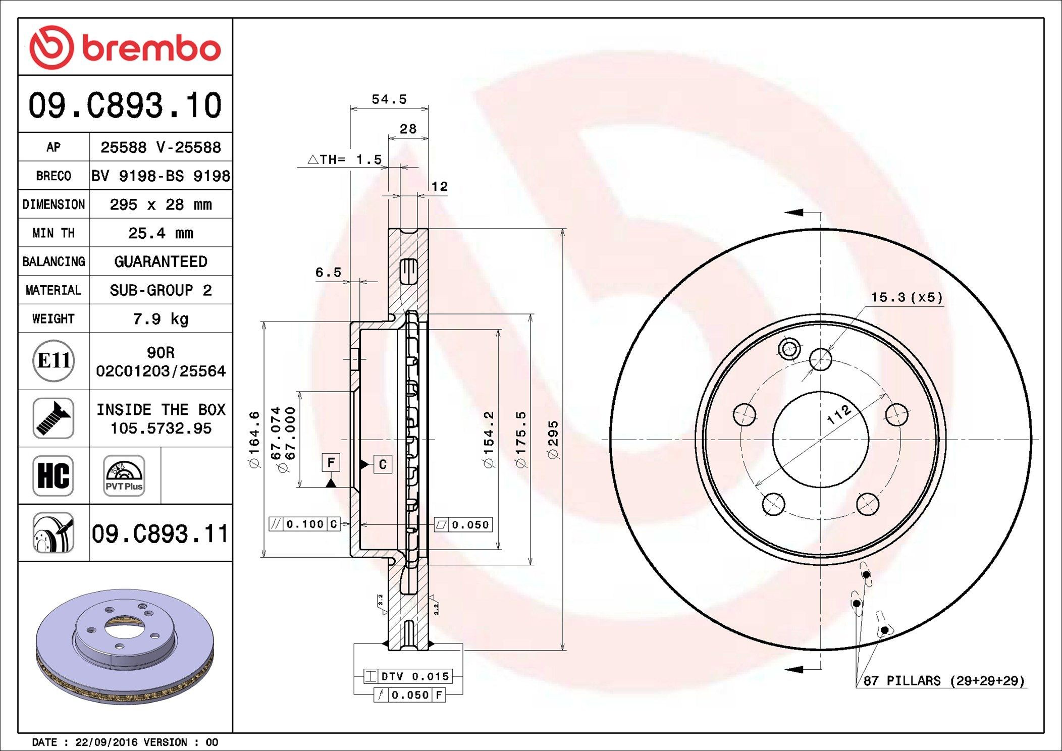 09C89311 Brembo Disco do freio dianteiro