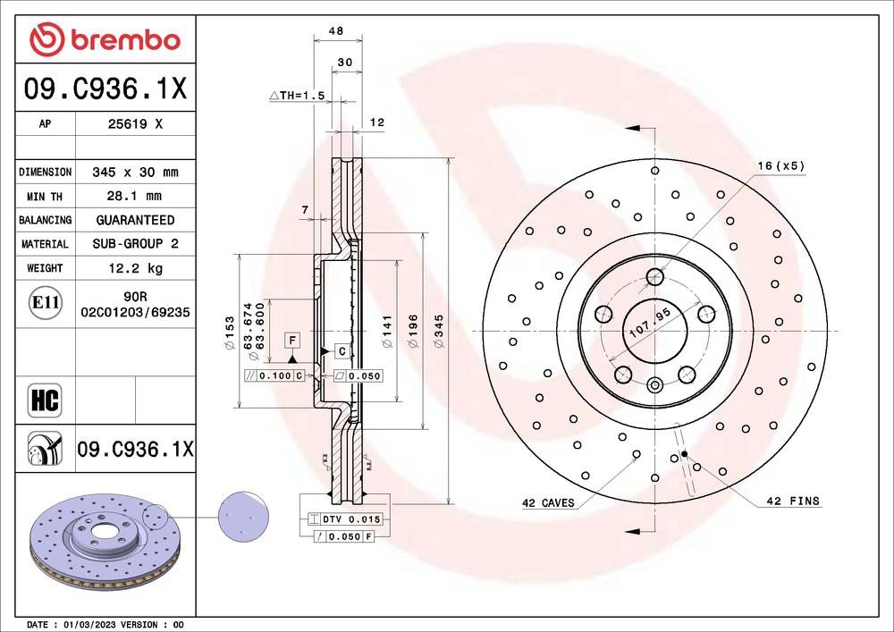 Compre 09C9361X Brembo Disco do freio dianteiro