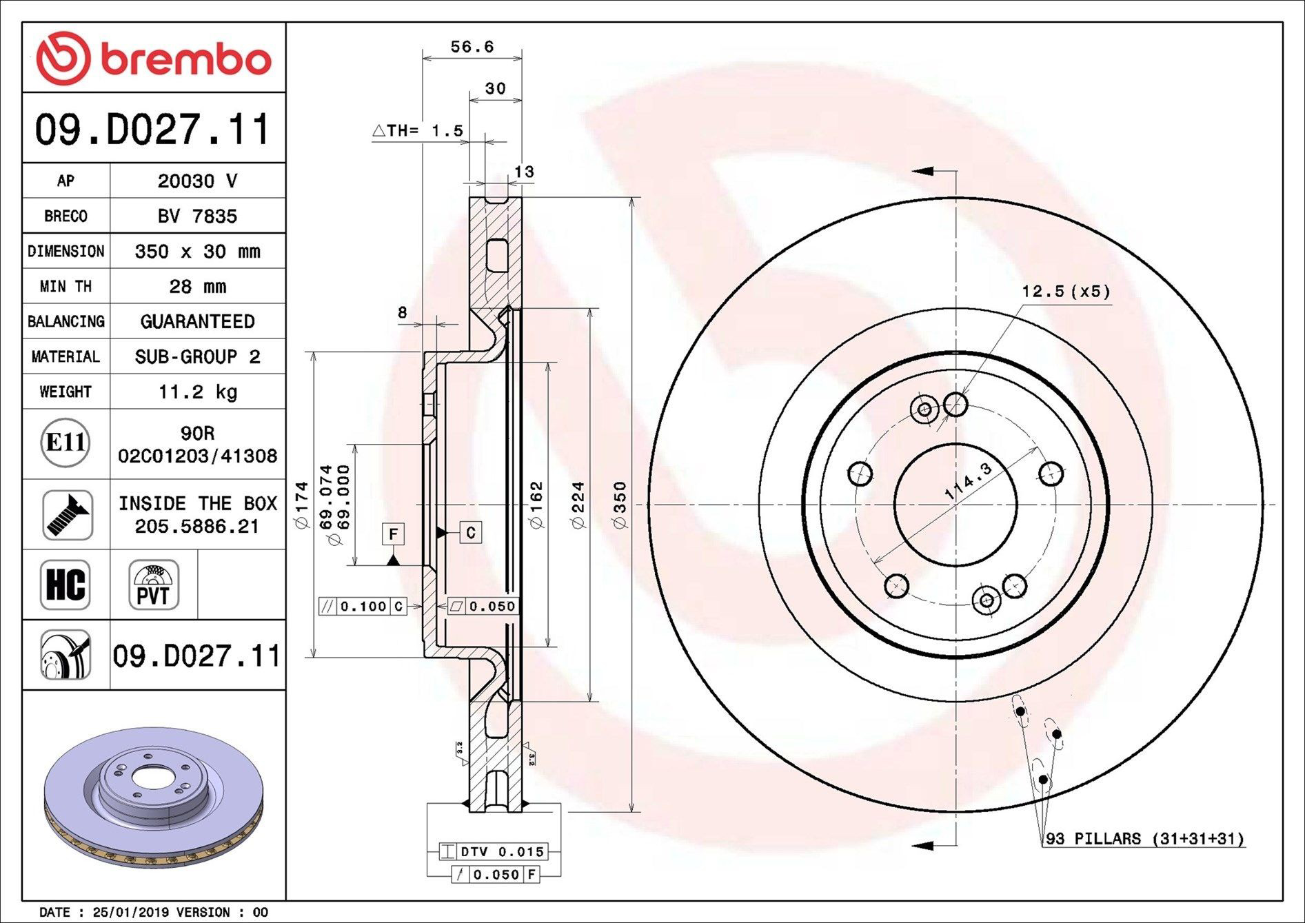 Disco do freio dianteiro Brembo 09D02711 preço, a partir de 127,08 USD
