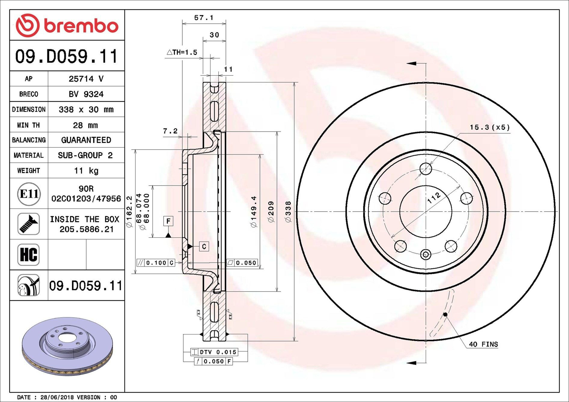 Disco do freio dianteiro Brembo 09D05911