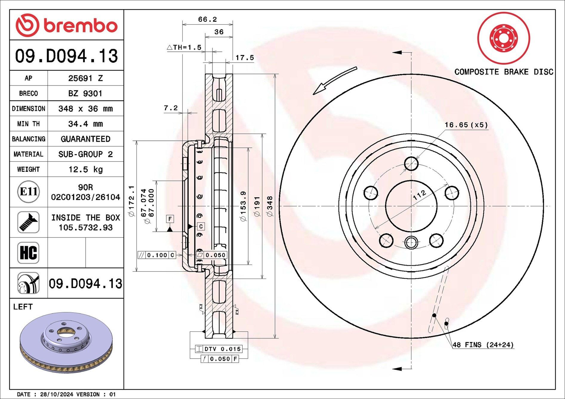 Disco do freio dianteiro Brembo 09D09413 preço, a partir de 233,80 USD
