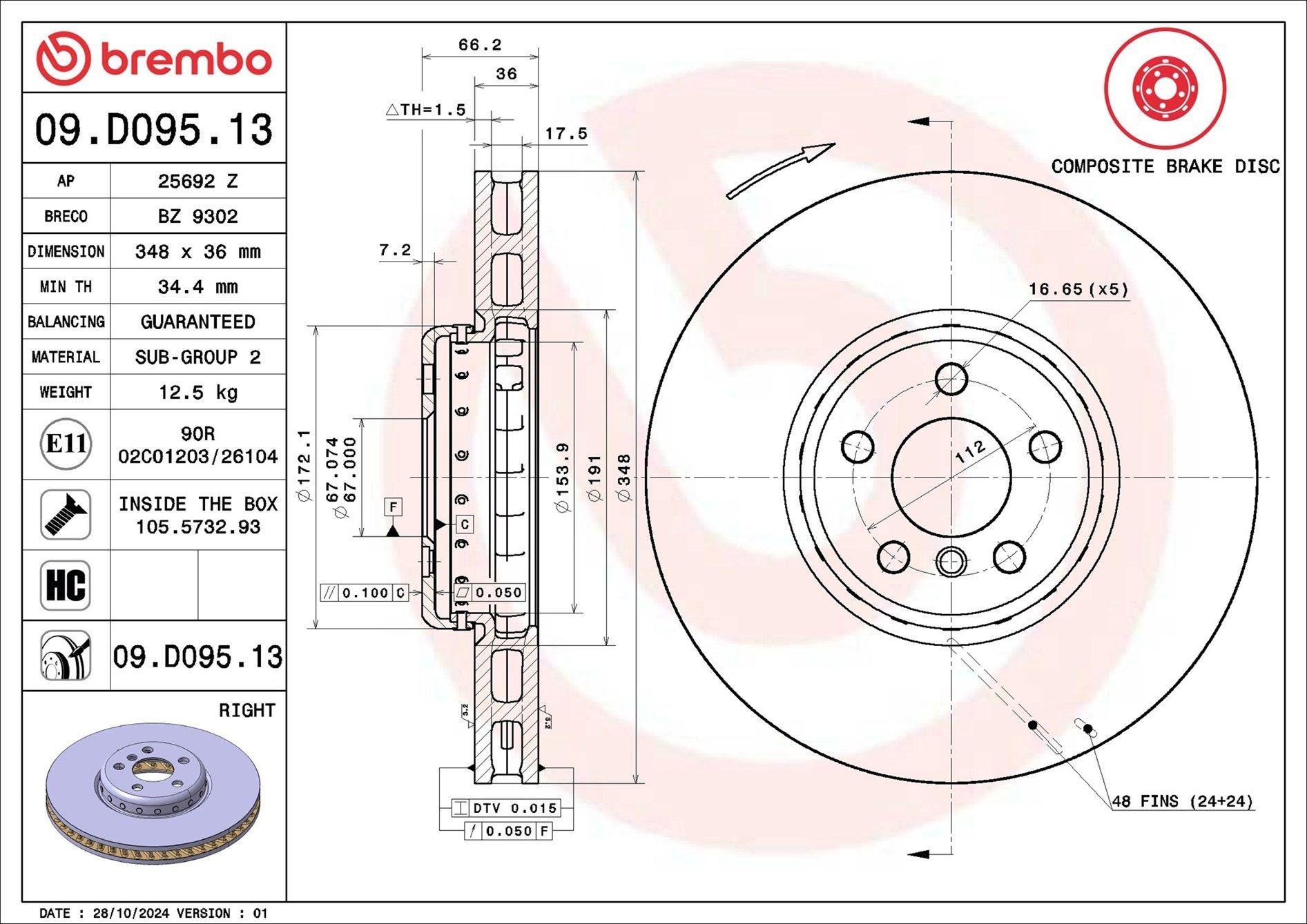 Disco do freio dianteiro Brembo 09D09513 preço, a partir de 191,30 USD